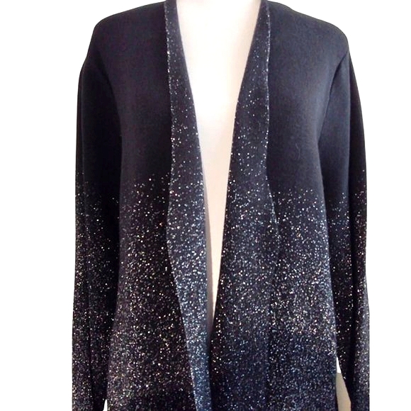 Black Metallic Silver Shimmer Long Cardigan Star Dust Ombre Sparkle - Picture 2 of 13